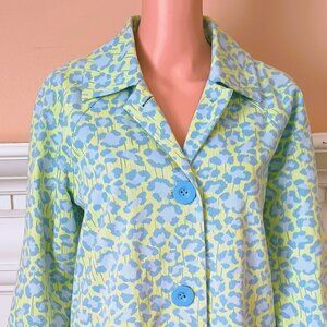 Lilly & Van Floral Women's Coat XS Green & Lavender Retro Jacket Side Pockets